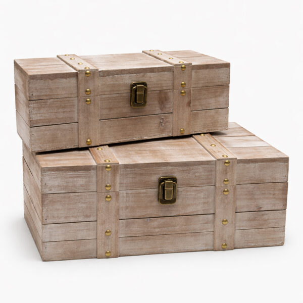 Μπαούλο Ξύλινο Wash White Set 2