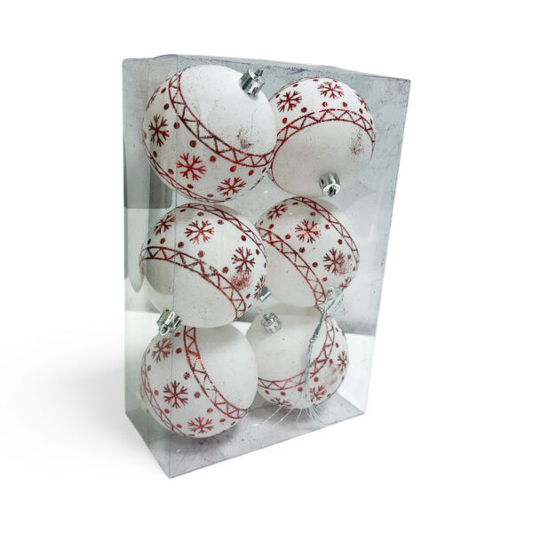Κρεμαστή Μπάλα 8cm Λευκή με Σχέσιο Set 6