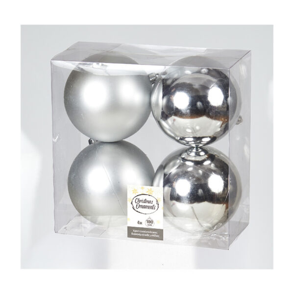 Πλαστική Μπάλα Ασημί 10cm Set 4