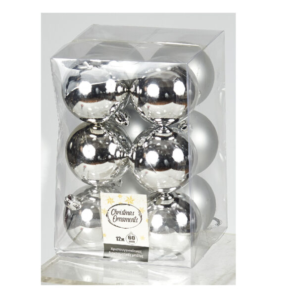 Πλαστική Μπάλα Ασημί 6cm Set 12