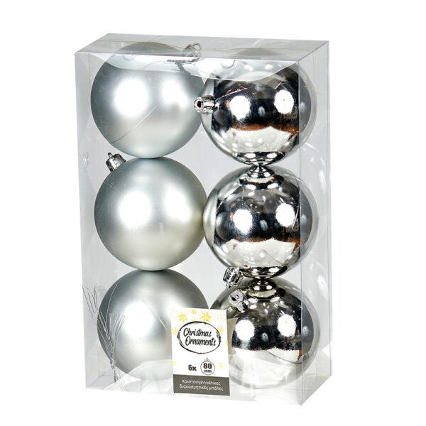 Πλαστική Μπάλα Ασημί 8cm Set 6